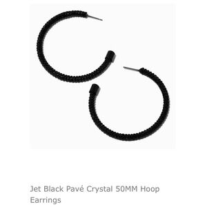 Jet Black Pavé Crystal‎ 50MM Hoop Earrings Sensitive Solutions Claire's